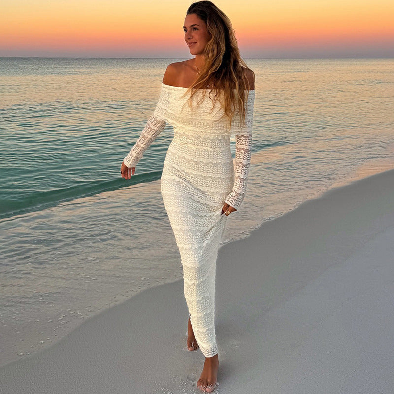 Amazon New Fashionable Elegant Socialite Style Off-shoulder Lace Dress Women - Onouthati