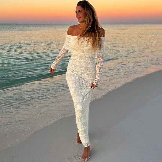 Amazon New Fashionable Elegant Socialite Style Off-shoulder Lace Dress Women - Onouthati