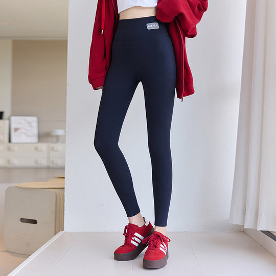 Pure Cotton Fleece-lined Thick Autumn And Winter Threaded Underwear Leggings Women's High Waist High Elastic Warm - Onouthati