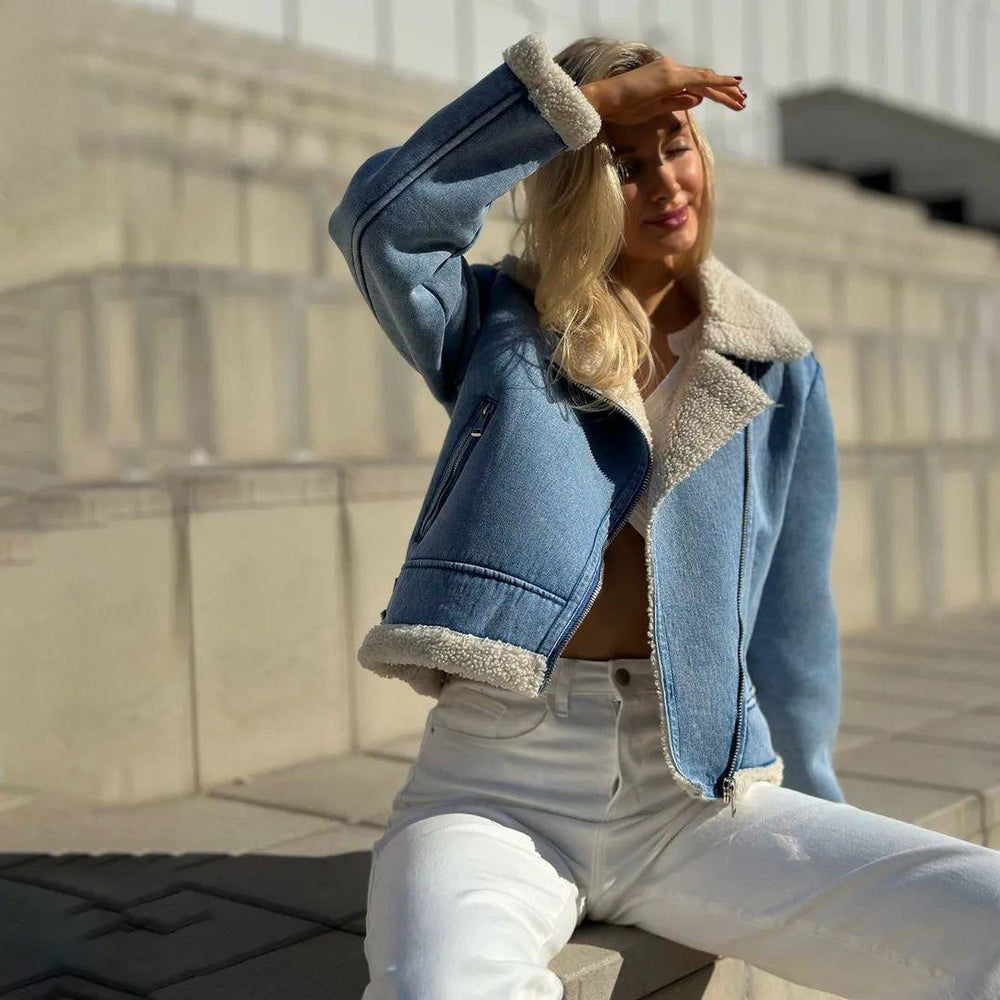 Fleece-lined Denim Coat Short Jacket Design Fashion Women - Onouthati