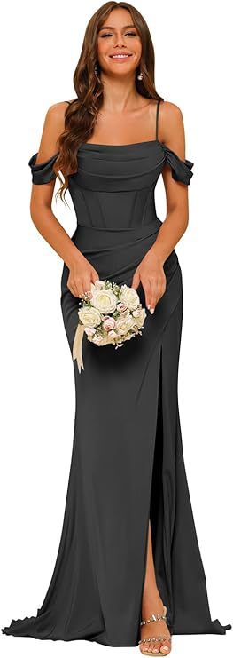 Off-the-shoulder Satin Bridesmaid Corset Ball Gown - Onouthati