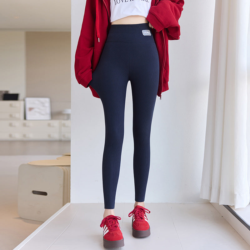 Pure Cotton Fleece-lined Thick Autumn And Winter Threaded Underwear Leggings Women's High Waist High Elastic Warm - Onouthati