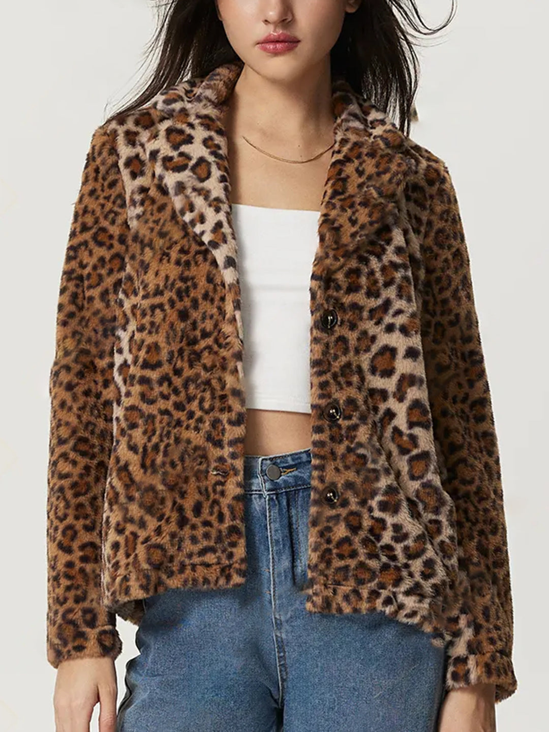 Women's Buckle Lapel Thickening Leopard Print Coat - Onouthati