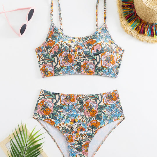 Bikini Sexy Print High Waist Split Swimsuit For Women - Onouthati
