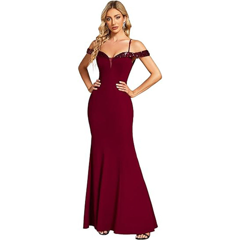 Women's Clothing Off-neck Sling Evening Long Dress - Onouthati