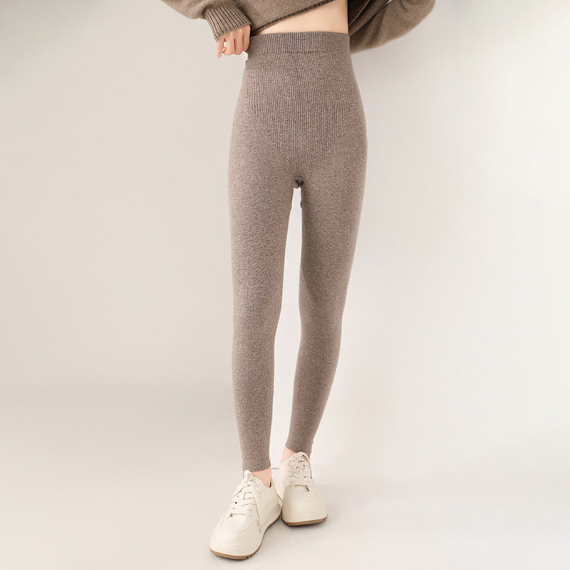 Outer Wear Wool Knitted Seamless Leggings Women's High Waist Warm-keeping Pants Slimming All-matching - Onouthati
