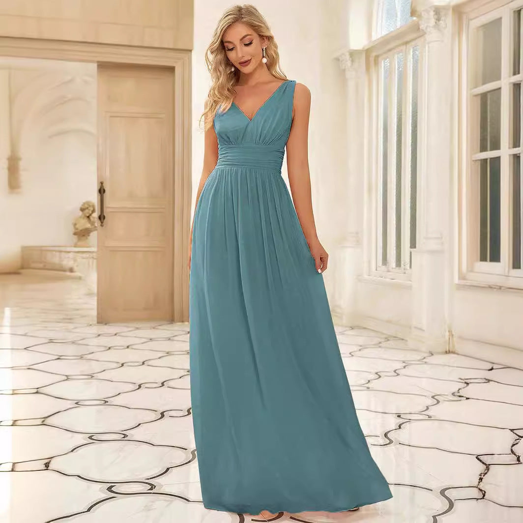 Deep V-neck Bridesmaid Plus Size High Waist Evening Dress - Onouthati