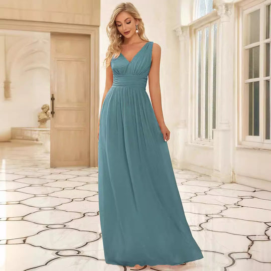 Deep V-neck Bridesmaid Plus Size High Waist Evening Dress - Onouthati
