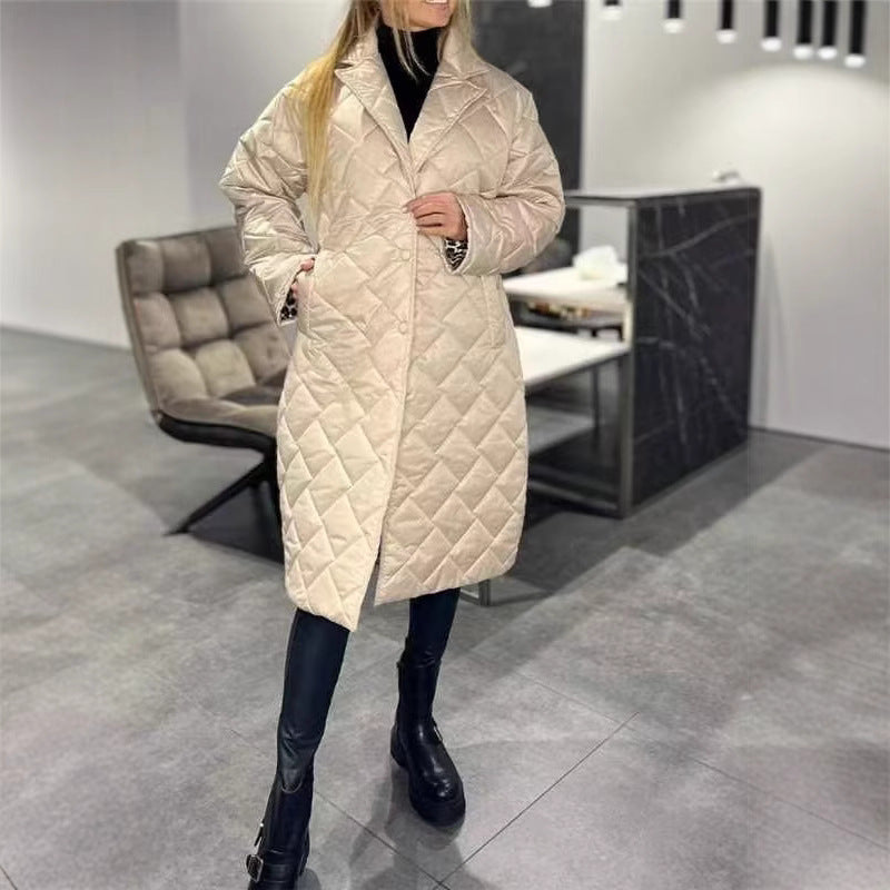 Glossy Down Jacket Rhombus Cotton Padded Clothes Loose And Warm Women - Onouthati
