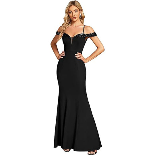 Women's Clothing Off-neck Sling Evening Long Dress - Onouthati