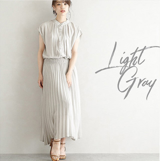 New Elegant Japanese Style Dress Comfortable Waist Trimming Short-sleeved Chiffon Dress Women - Onouthati