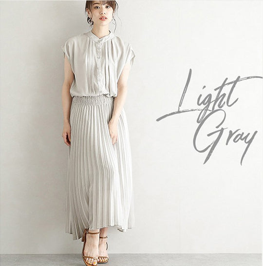 New Elegant Japanese Style Dress Comfortable Waist Trimming Short-sleeved Chiffon Dress Women - Onouthati