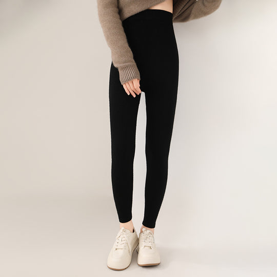 Outer Wear Wool Knitted Seamless Leggings Women's High Waist Warm-keeping Pants Slimming All-matching - Onouthati