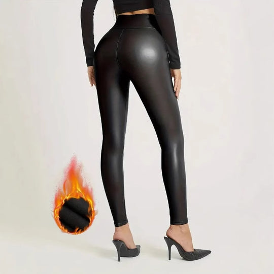Slim Fit Hip Raise Leather Pants Thin Velvet Outdoor Casual Leggings - Onouthati