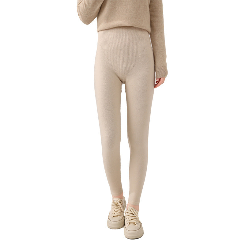 Outer Wear Wool Knitted Seamless Leggings Women's High Waist Warm-keeping Pants Slimming All-matching - Onouthati