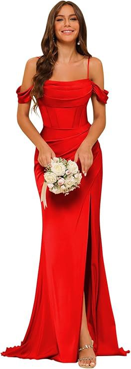 Off-the-shoulder Satin Bridesmaid Corset Ball Gown - Onouthati