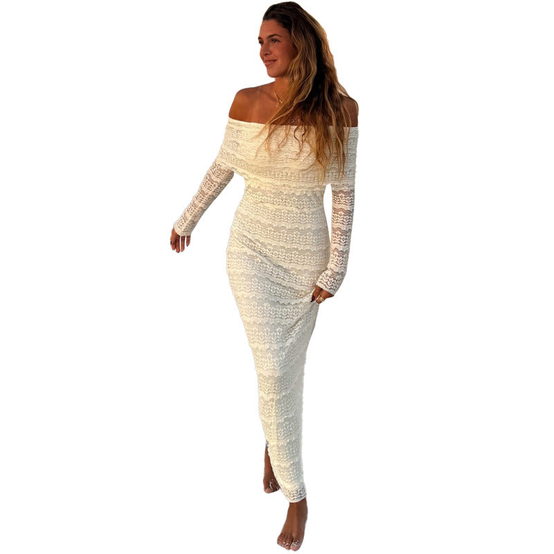 Amazon New Fashionable Elegant Socialite Style Off-shoulder Lace Dress Women - Onouthati