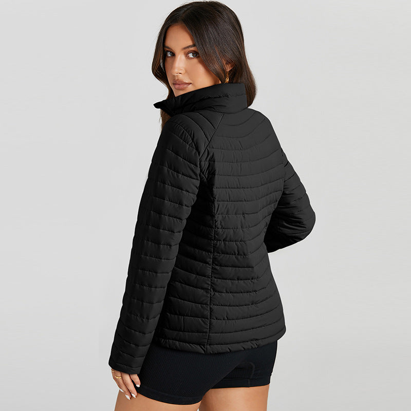 Quilted Zipped Cotton-padded Jacket Women's Warm Stand Collar - Onouthati