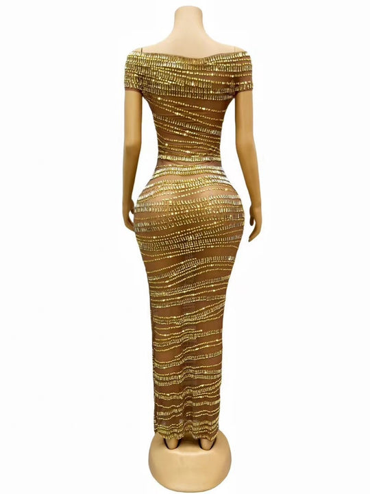 Sexy Luxury Shiny Rhinestone Dress Performance Costume Party Evening Dress - Onouthati