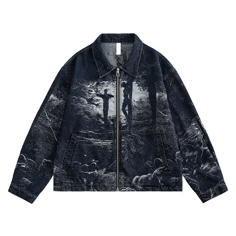 Women's American-style Retro Back Printed Denim Jacket - Onouthati