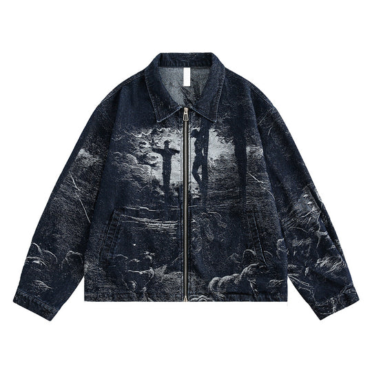 Women's American-style Retro Back Printed Denim Jacket - Onouthati