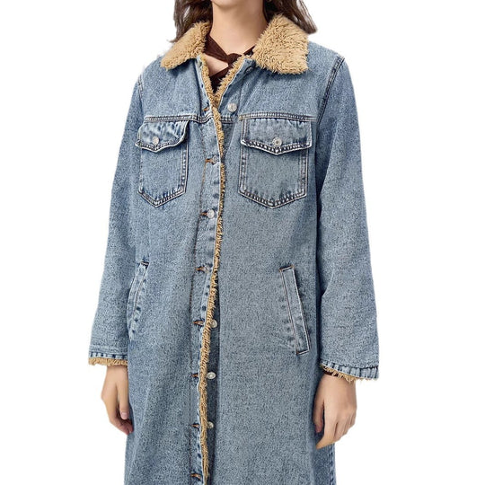 European And American Loose Long Velvet Lining Cotton-padded Coat Denim Coat - Onouthati