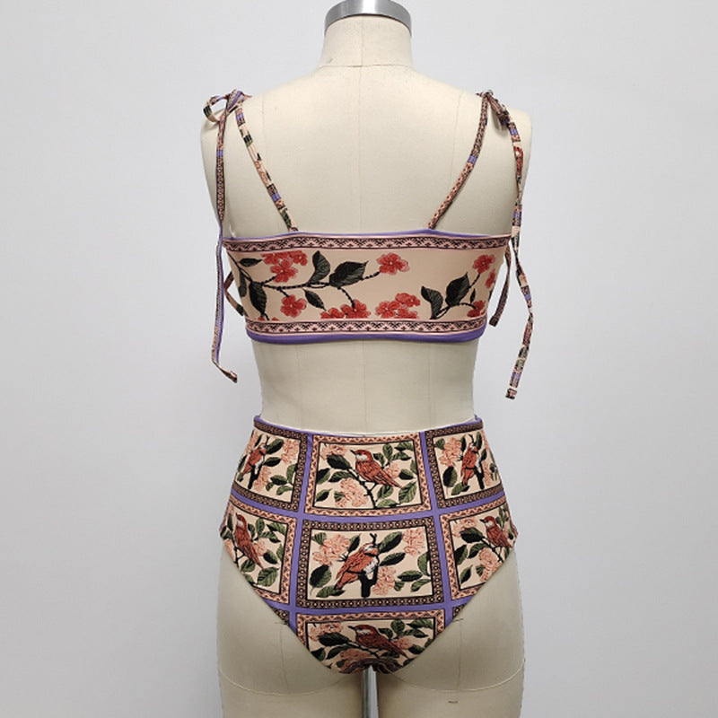 Ethnic Print Strap Bikini High Waist Split Women - Onouthati