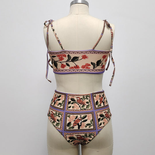 Ethnic Print Strap Bikini High Waist Split Women - Onouthati