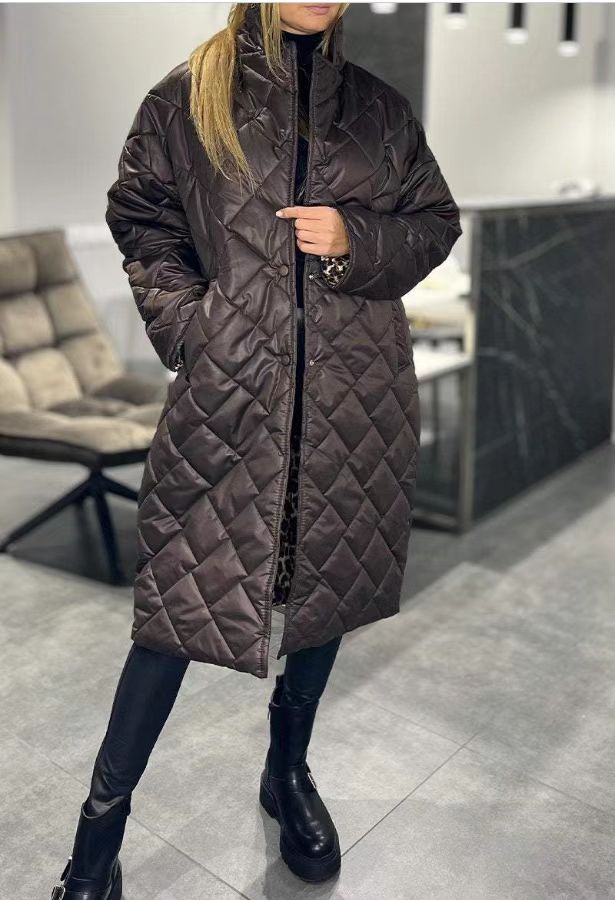 Glossy Down Jacket Rhombus Cotton Padded Clothes Loose And Warm Women - Onouthati