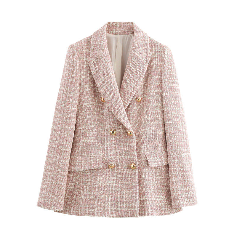 Autumn Texture Double Row Ornament Slim Suit Jacket - Onouthati