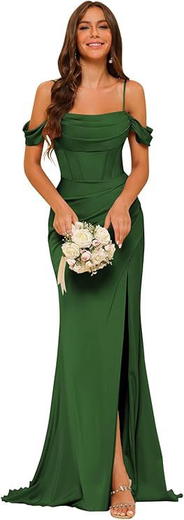 Off-the-shoulder Satin Bridesmaid Corset Ball Gown - Onouthati