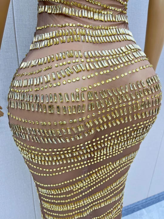 Sexy Luxury Shiny Rhinestone Dress Performance Costume Party Evening Dress - Onouthati