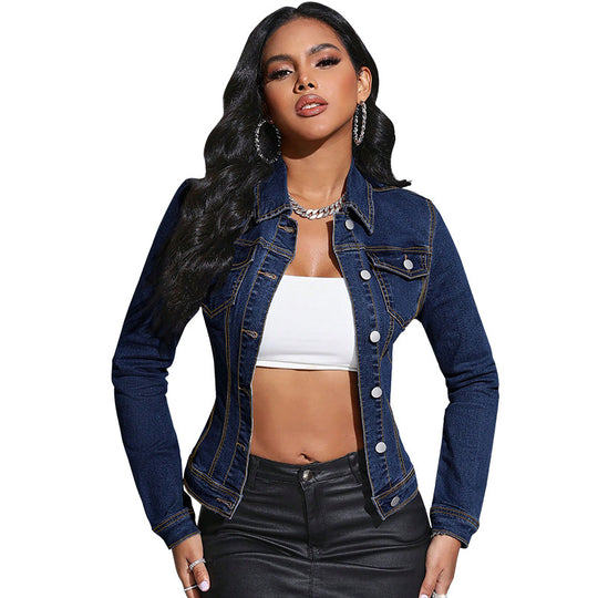 Long Sleeve Lapel Pocket Denim Jacket - Onouthati