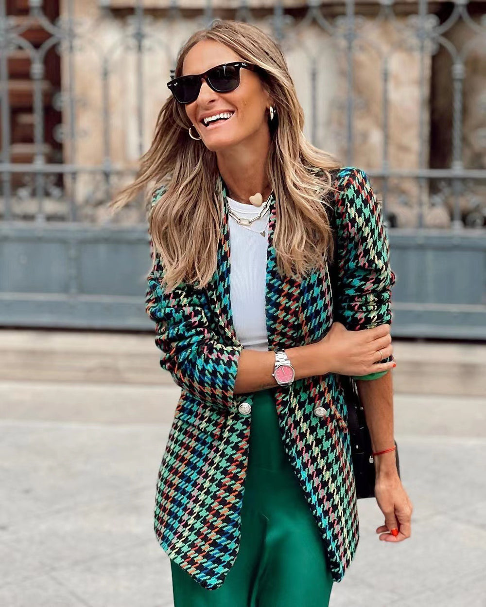 Houndstooth Loose Suit Jacket Women - Onouthati