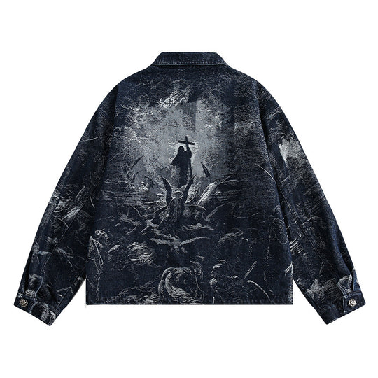 Women's American-style Retro Back Printed Denim Jacket - Onouthati
