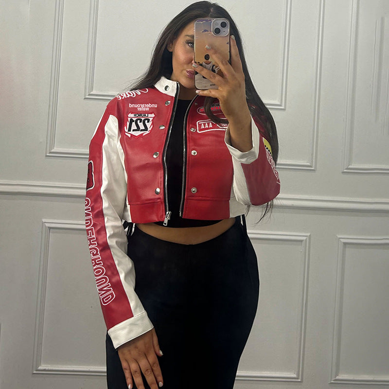 Women's Cropped Printed Long Sleeve Baseball Uniform Coat - Onouthati