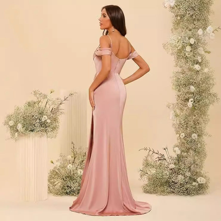 Off-the-shoulder Satin Bridesmaid Corset Ball Gown - Onouthati