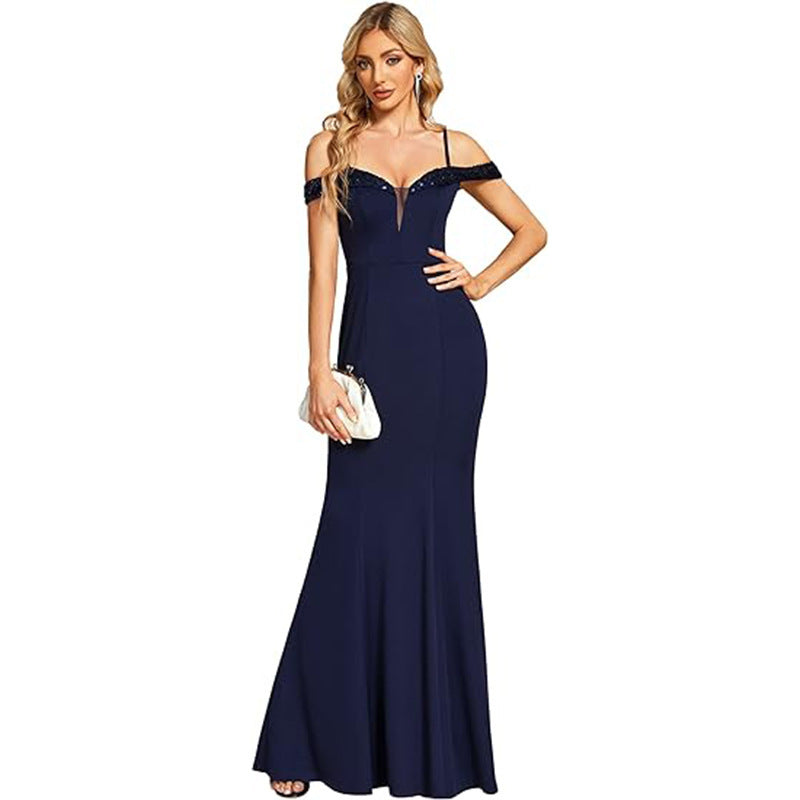 Women's Clothing Off-neck Sling Evening Long Dress - Onouthati