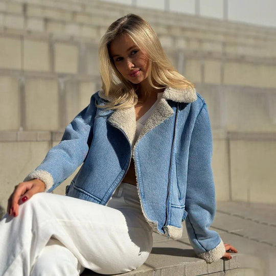 Fleece-lined Denim Coat Short Jacket Design Fashion Women - Onouthati
