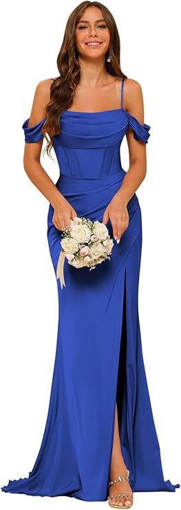 Off-the-shoulder Satin Bridesmaid Corset Ball Gown - Onouthati