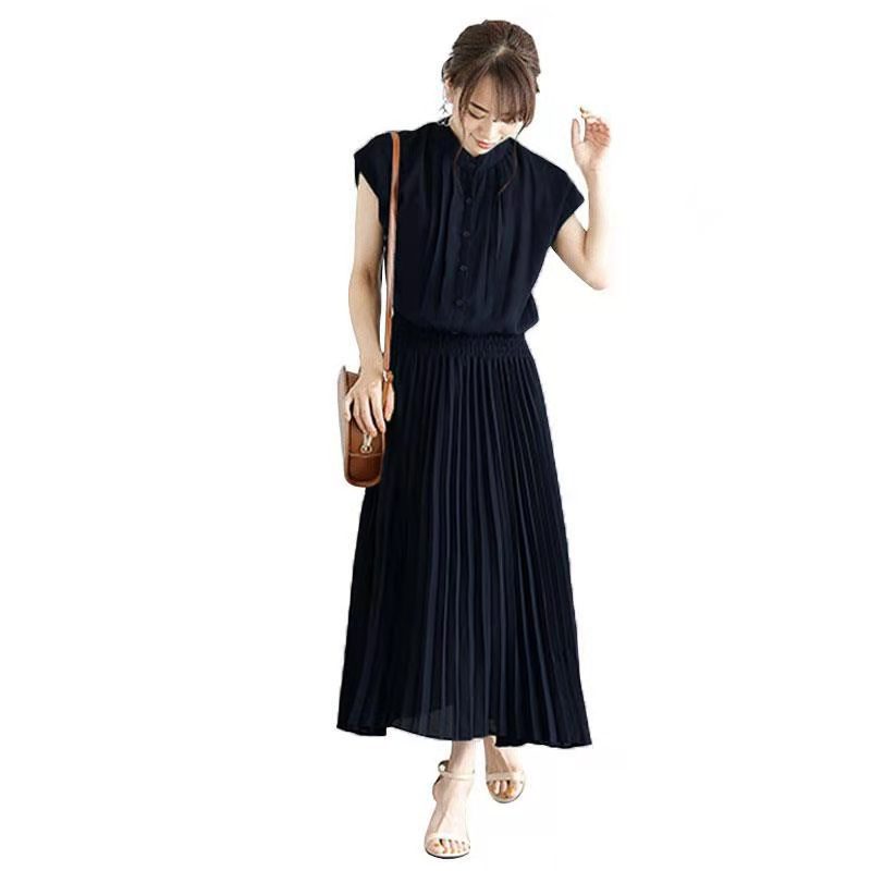 New Elegant Japanese Style Dress Comfortable Waist Trimming Short-sleeved Chiffon Dress Women - Onouthati