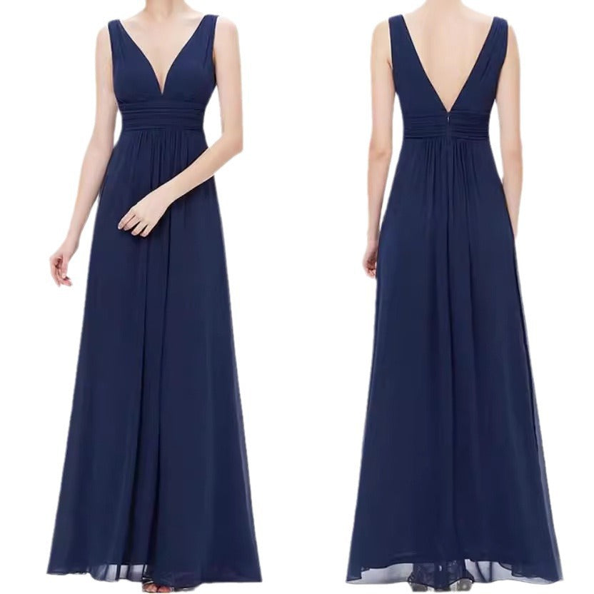 Deep V-neck Bridesmaid Plus Size High Waist Evening Dress - Onouthati