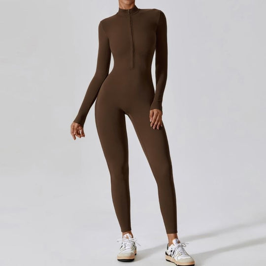 Zipper Long Sleeve Jumpsuit Yoga Fitness Training Pants Tight Hip Seamless Sports Jumpsuit For Women Clothing - Onouthati