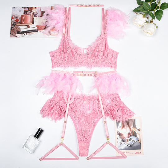 Feather Sexy Lingerie Lace Women Underwear Bra Panty - Onouthati