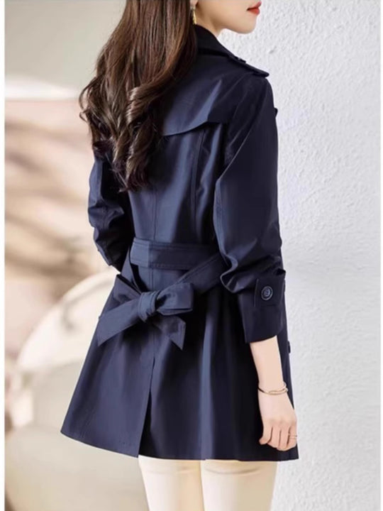 Women's Mid-length Trench Coat Double Breasted Fitted Waist Overcoat - Onouthati
