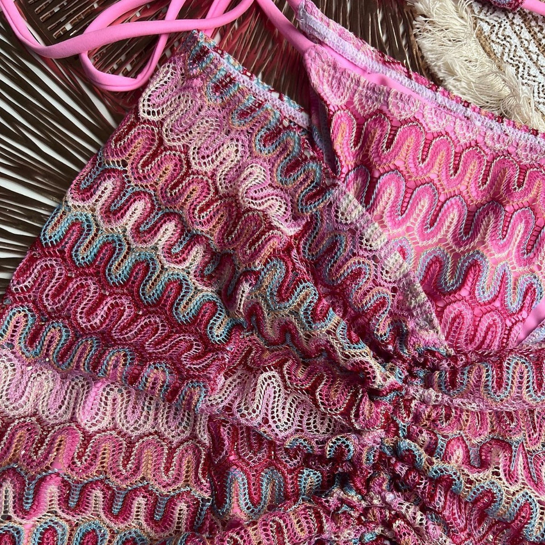 Knitting Bikini Skirt Three-piece Set Bikini Striped Swimsuit Bikini Women Swimw - Onouthati