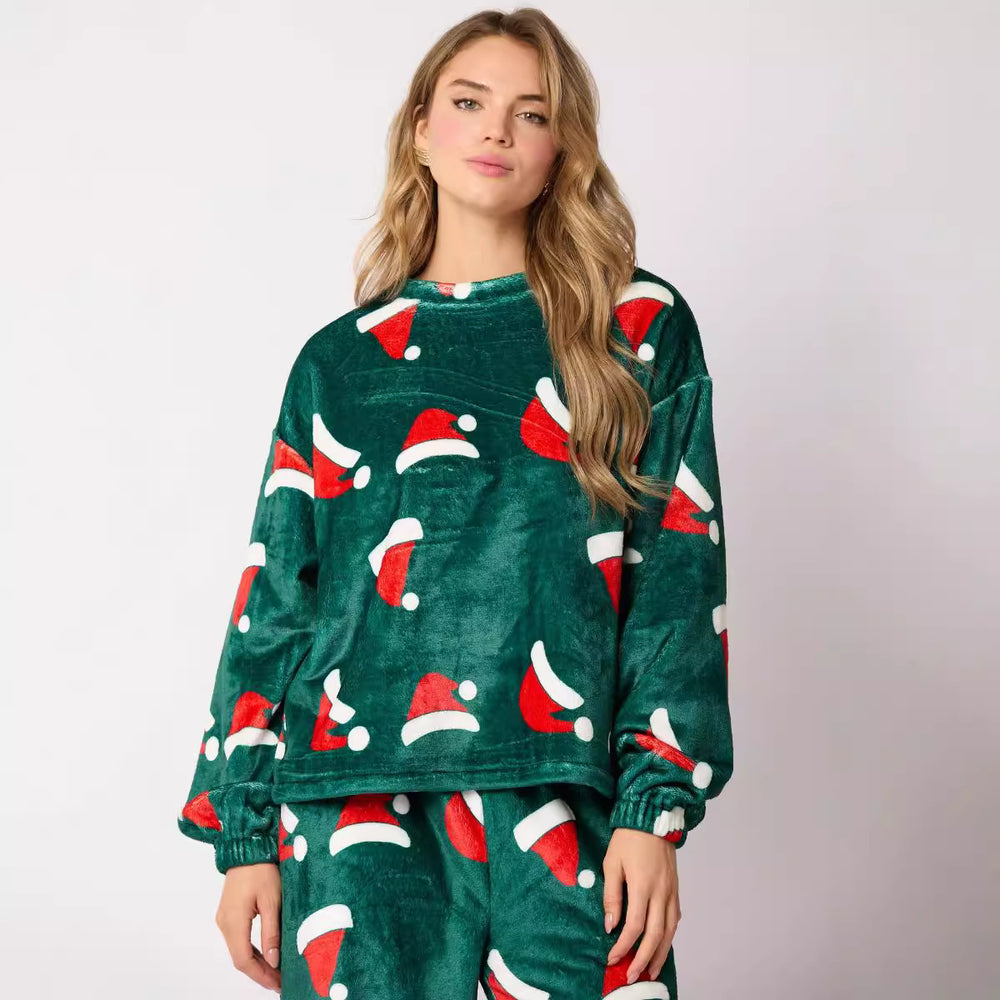 2024 Casual Flannel Pajama Sets For Women 2 Piece Cute Long Sleeve Matching Lounge Shirts Sets Santa Claus Pajamas Homewear - Onouthati