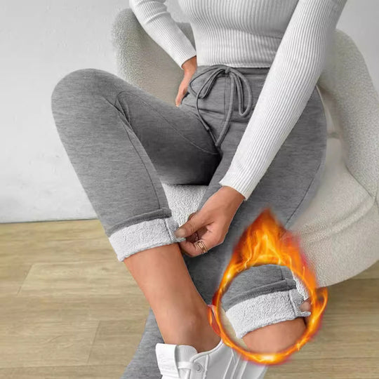 Women's Autumn And Winter Solid Color With Fur Drawstring Tight And Warm High Waist Outerwear Leggings - Onouthati
