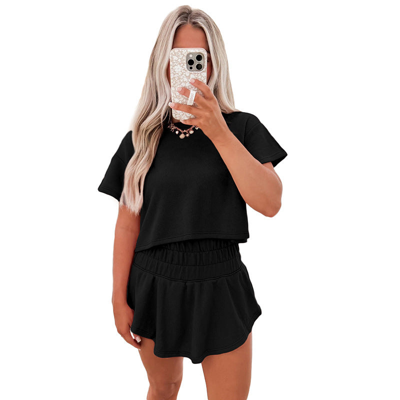 New Solid Color Short Sleeve Casual Suit Women - Onouthati