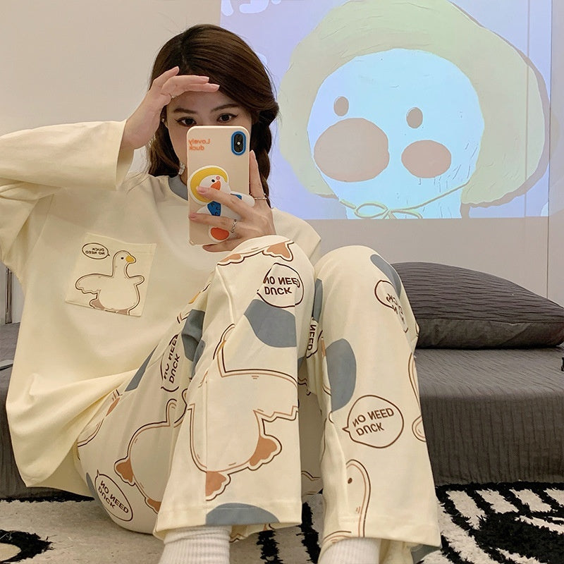 Cartoon Loose And Cute Long-sleeved Pajamas For Women Spring Autumn Set Casual Homewear Outerwear - Onouthati
